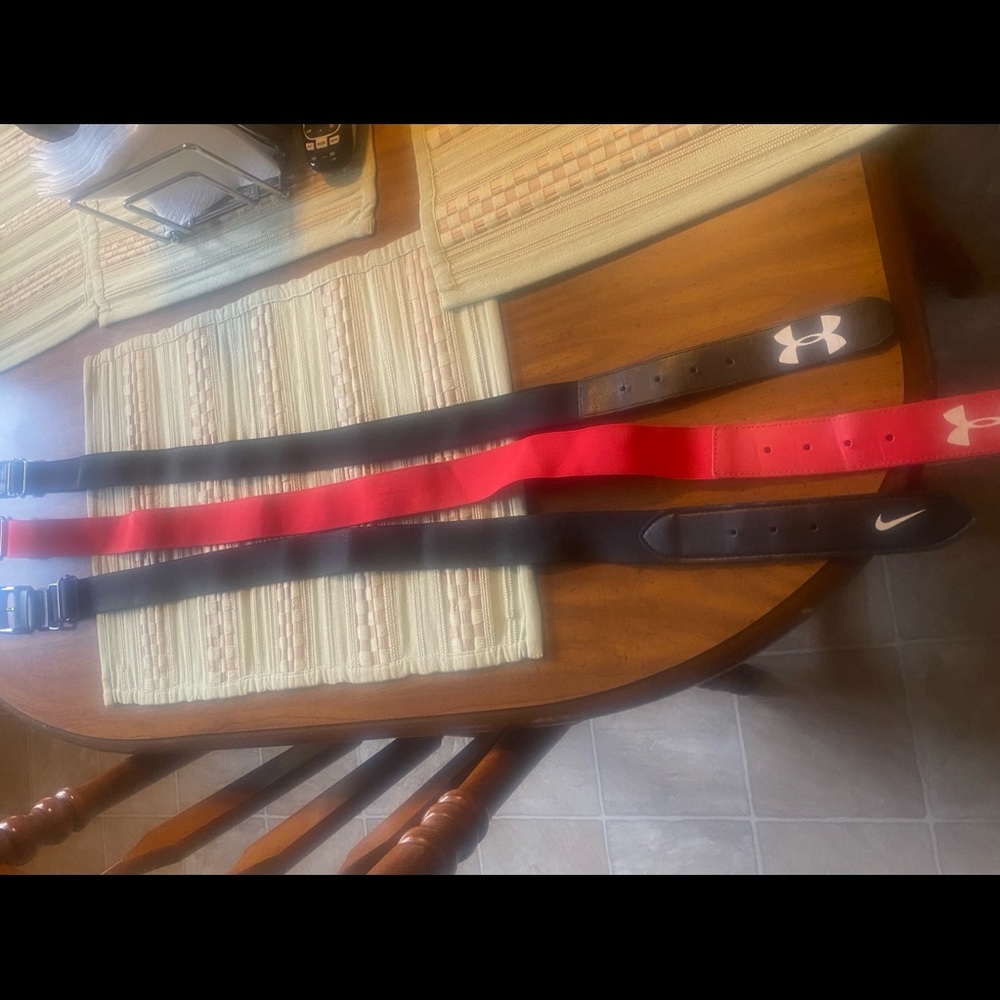 Baseball belts. Nike and under armor.
